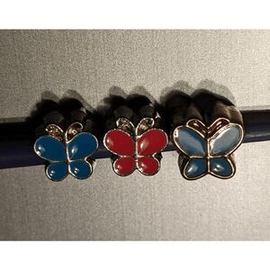 2 BLUE (1 SMALL, 1 LARGE) & 1 SMALL PINK ENAMEL BUTTERFLY CHARMS